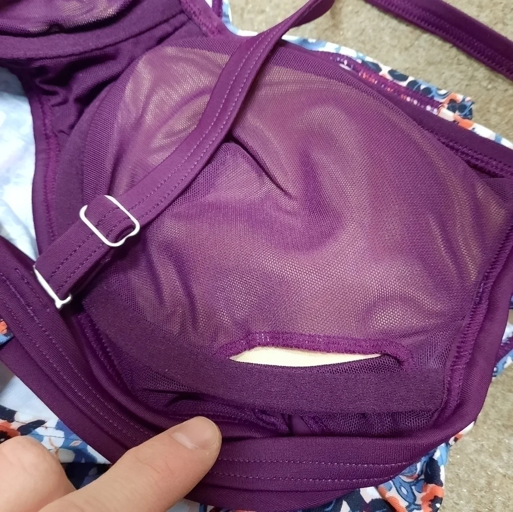 Athleta Marrakesh Side Scrunch Tankini Top Geometric Striped Purple (36 B/C) New